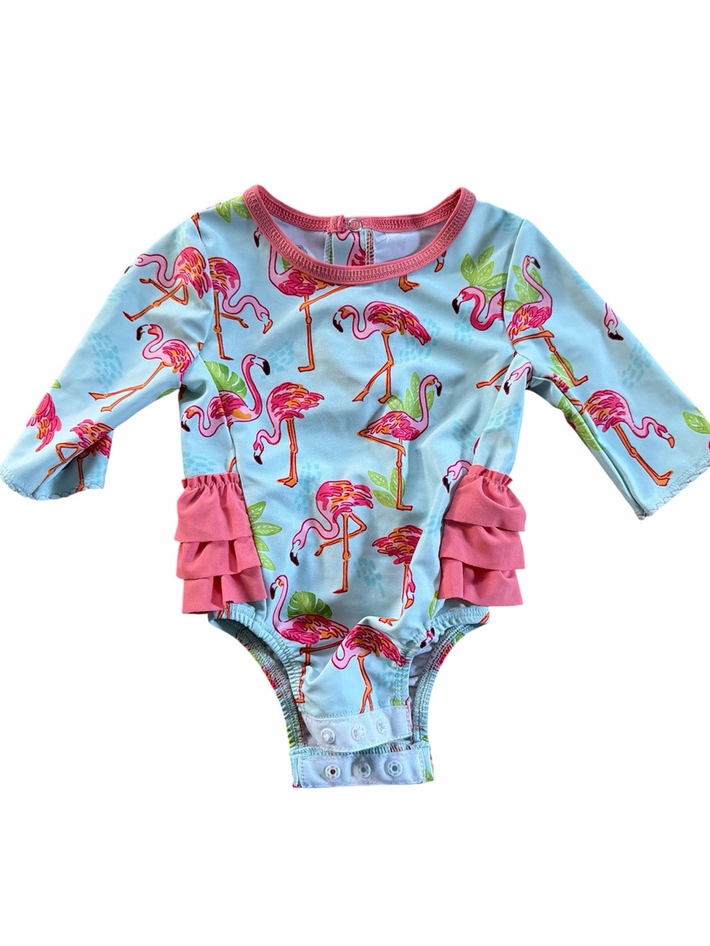 Mud Pie Baby Girl Flamingo Long Sleeve Swimsuit / Rash Guard 3-6M